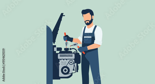 Mechanic Working on Car Engine.