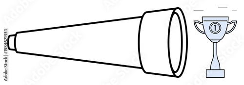 Achievement concept. Telescope vision and goal-setting paired with a trophy for success and recognition. Achievement drives motivation, innovation, and personal growth. Ideal for education, business