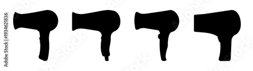 Four black hair dryer silhouettes in different positions vector illustration