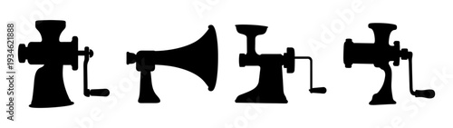 Four different meat grinder vector illustration, flat design icons set