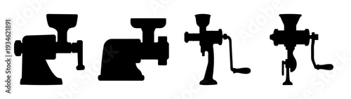 Four different meat grinder silhouettes vector illustration, flat design