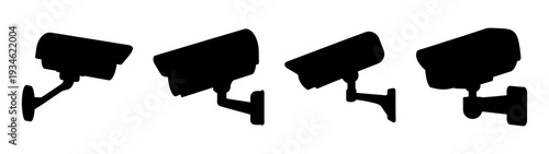 Four black security cameras in different angles vector illustration