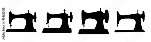 Four different sewing machines in black silhouette vector illustration
