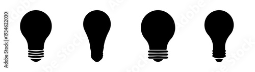 Four black light bulbs in different shapes vector illustration