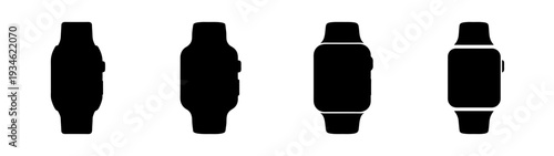 Four smartwatch silhouettes in a row vector illustration, flat design
