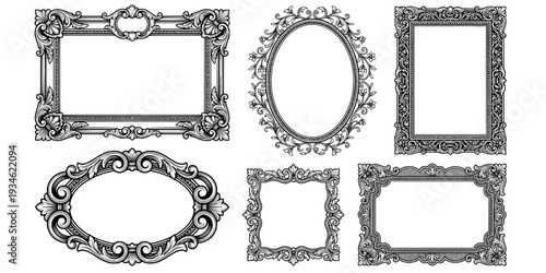 Picture frames silhouette, Baroque frame silhouettes, Decorative ornamental frame silhouettes, Picture frames svg, Baroque frame svg, Decorative ornamental frame svg, Vintage picture frame set
