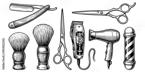 Barber tools silhouette, Barber tools, Barbershop tools, Hairdressing tools set, Barbershop equipment silhouette, Salon tools silhouette, Hairdresser tools icons set 