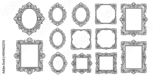 Picture frames silhouette, Baroque frame silhouettes, Decorative ornamental frame silhouettes, Picture frames svg, Baroque frame svg, Decorative ornamental frame svg, Vintage picture frame set