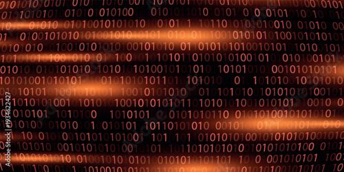 Vector digital code rain in a Matrix inspired futuristic style. High-tech backdrop with glowing binary characters. Binary Software Programming Code Background. Digital Data Technology Concept.