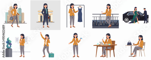 Flat Design Businesswoman Character Lifestyle and Daily Activities Illustration Collection
