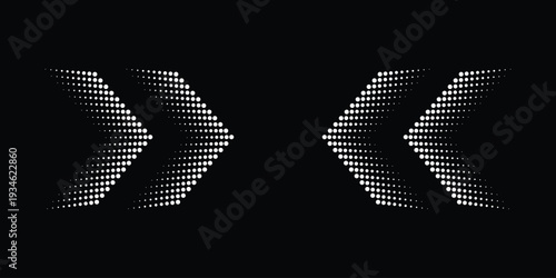 Abstract Neon Halftone Dot Wave Shapes on Black Background Vector Design