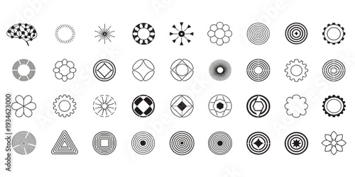 Collection of various geometric shapes and icons displayed in a grid pattern on a clean background