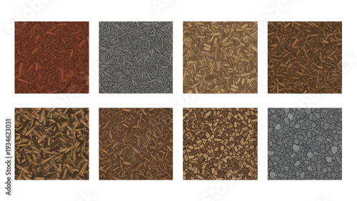 Garden Bed Mulch Surface Top View Earth Tone Vector Set for Architectural Site Plans