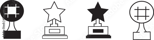 Four abstract trophy designs with unique shapes and pedestals