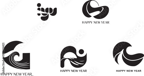 Black silhouette vector illustration set featuring a dog logo, hand drawn art symbols, and animal icons in a minimalist sketch design collection