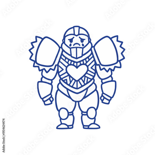 Intricate blue knight armor heart chest plate emotional protection cybersecurity defense fintech security layer