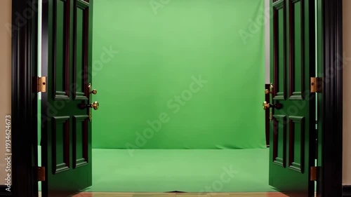 Classic Black Doors Opening and Closing Revealing Green Screen Background