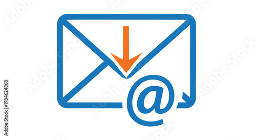 Blue envelope icon with a downward arrow and at symbol representing email