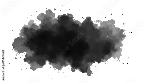 Artistic black ink splat background with grunge watercolor splashes and vector paint splatter texture on paper for an abstract design element