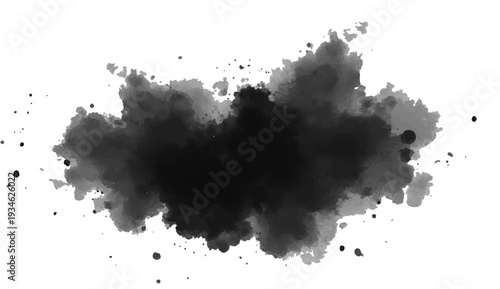 Artistic black ink splat background with grunge watercolor splashes and vector paint splatter texture on paper for an abstract design element