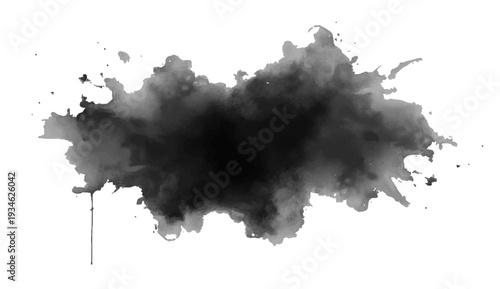 Artistic black ink splat background with grunge watercolor splashes and vector paint splatter texture on paper for an abstract design element