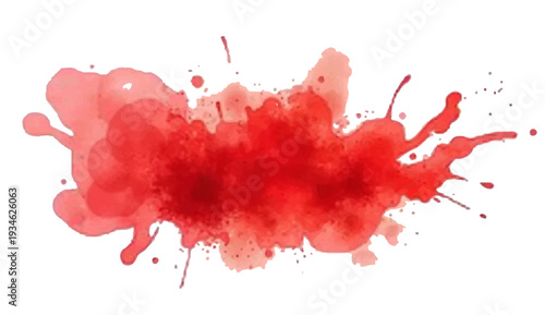 Red paint and ink splashes create a grunge watercolor splatter design with liquid red drops and artistic blood texture stains on a vector illustration
