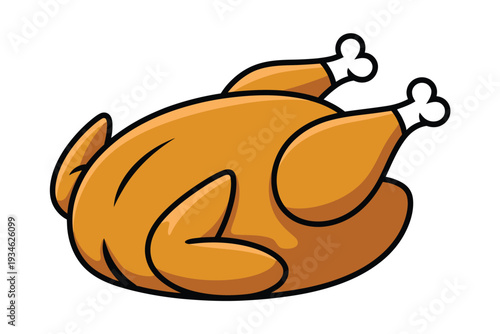 Roasted poultry icon displays a simple, appetizing whole cooked chicken isolated on white.