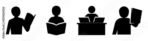 Compliance training vector illustration, flat design, people reading documents