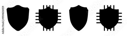 Cybersecurity shield icons set vector illustration, flat design graphics