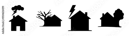 Disaster recovery concept with damaged houses vector illustration, flat design