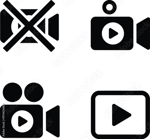Four distinct icons representing various video recording and playback functionalities Vector
