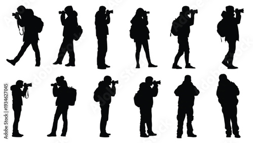 Beach photographer working silhouettes creative summer profession concept