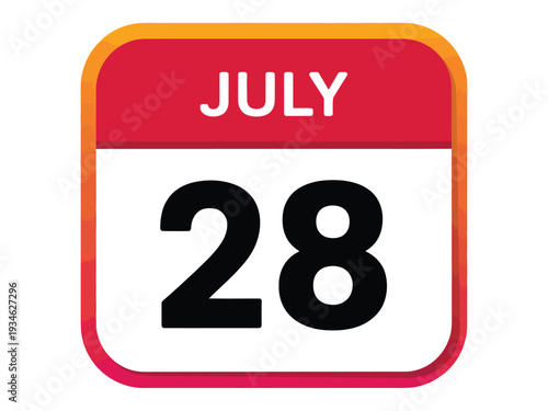 Calendar icon displaying the date July 28th, perfect for reminders and scheduling.