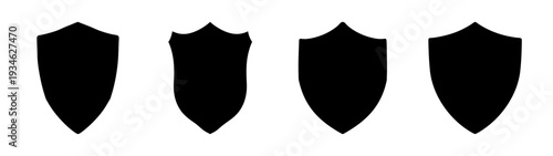 four black shields in row minimalist flat design vector illustration
