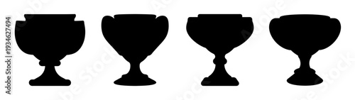 four silver trophies on black base flat design vector illustration
