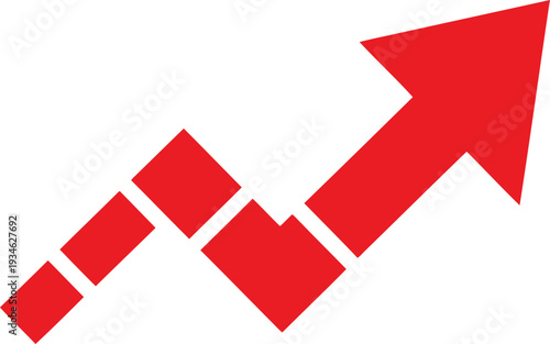 A bold upward trend represented by a red arrow and segmented path. Vector