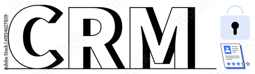 CRM letters emphasizing customer management, secure padlock for data protection, and profile card symbolizing customer details. Ideal for technology, business, customer relationship, security, data