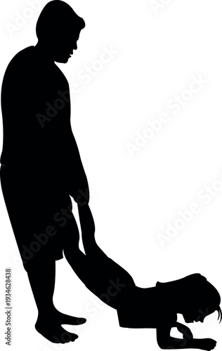a man holding the feet of a girl, silhouette vector
