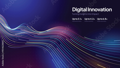 Digital innovation background with flowing data wave lines and futuristic technology design