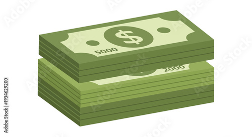 Stacks of united states dollar currency including five and twenty dollar bills