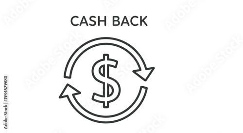 Cash back icon featuring a dollar sign within a circular arrow design