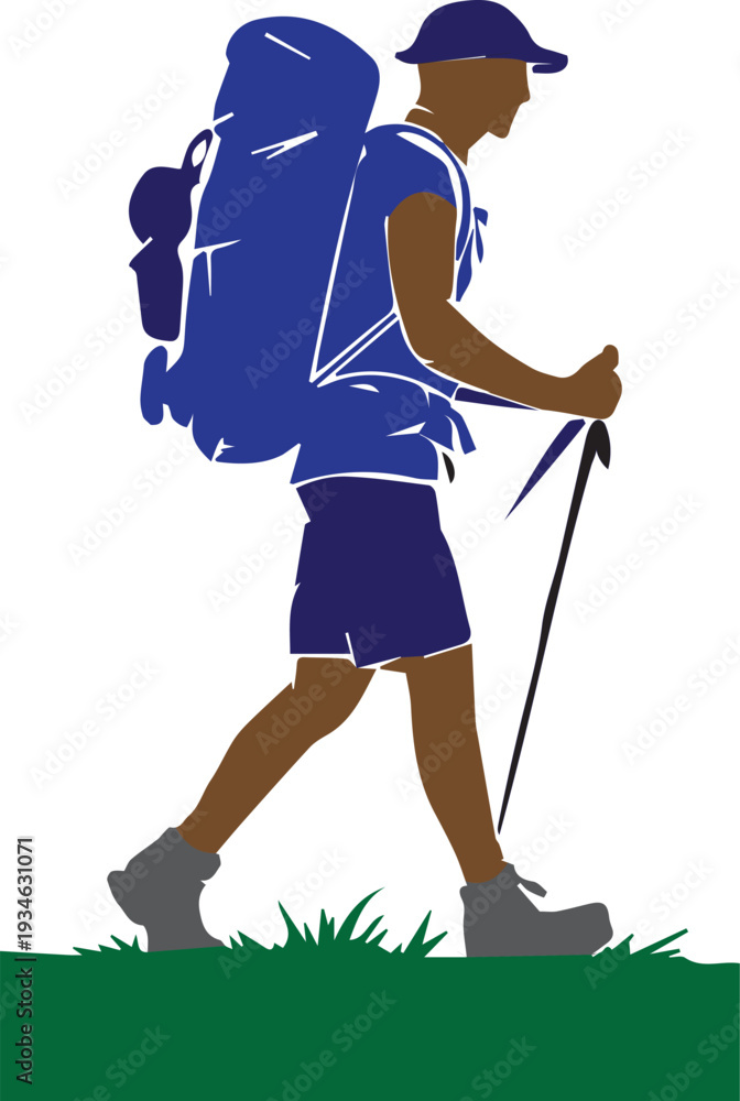 Obraz premium Hiker with Backpack Walking Silhouette Vector Illustration Isolated on White