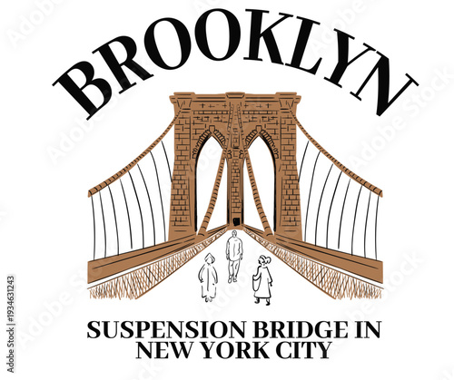 Brooklyn bridge view hand sketch print design. college text print. City back print for t shirt. Brooklyn bridge street view. New York city studio t shirt print design.