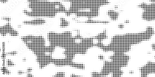 Abstract halftone seamless camouflage, led style texture. Dot pattern in black colors, camo digital background. Vector pixel art wallpaper