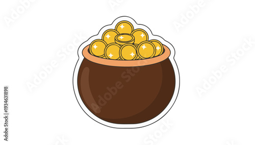 3D Rendered Golden Coins Overflowing From Brown Ceramic Pot Representing Financial Abundance And Saint Patricks Day