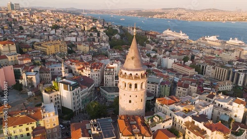Wallpaper Mural Cinematic aerial shot of Galata Tower at sunset in Istanbul, Turkey Torontodigital.ca