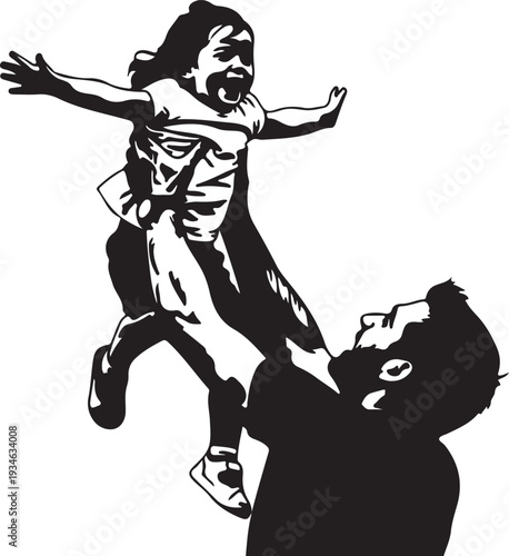 Joyful father lifting his delighted daughter high into the air, capturing a moment of pure happiness and playful connection