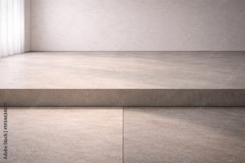 Fototapeta premium Two overlapping floor surfaces made of different materials stone and polished cement, subtle level difference creating strong horizon line.
