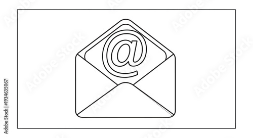 Simple line drawing of an open envelope containing an symbol
