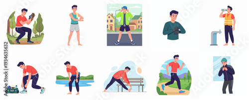 Flat Illustration Set Of Male Figure Doing Different Workout Activity